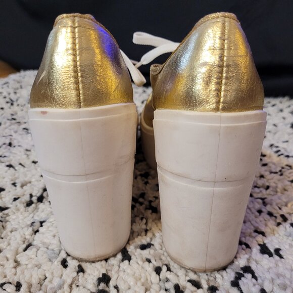 Bakers Gold Platform Lace Up Italy Ankle Chunky Heels - Picture 7 of 13